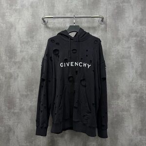 Authentic Givenchy Black Distressed Logo Hoodie